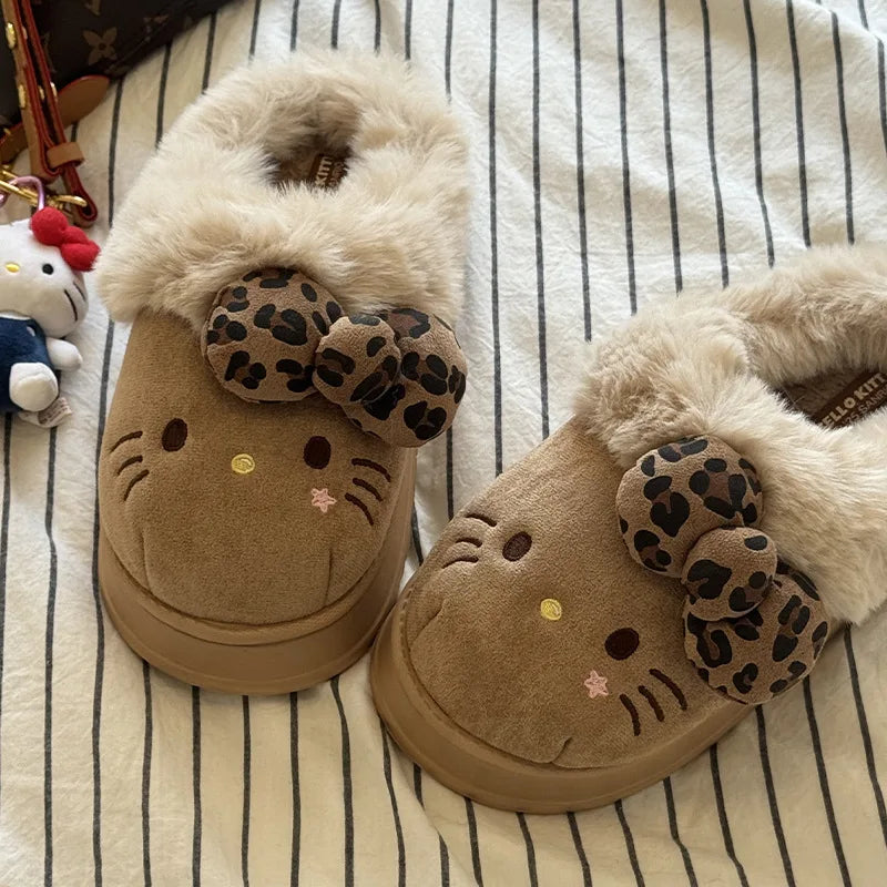 Autumn Winter Hello Kitty Slippers For Women Plush Kawaii Cute Sanrio Home Warm Cotton Slippers Cartoon Home Indoor Shoes Gifts