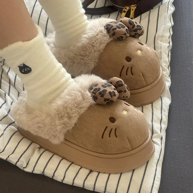 Autumn Winter Hello Kitty Slippers For Women Plush Kawaii Cute Sanrio Home Warm Cotton Slippers Cartoon Home Indoor Shoes Gifts