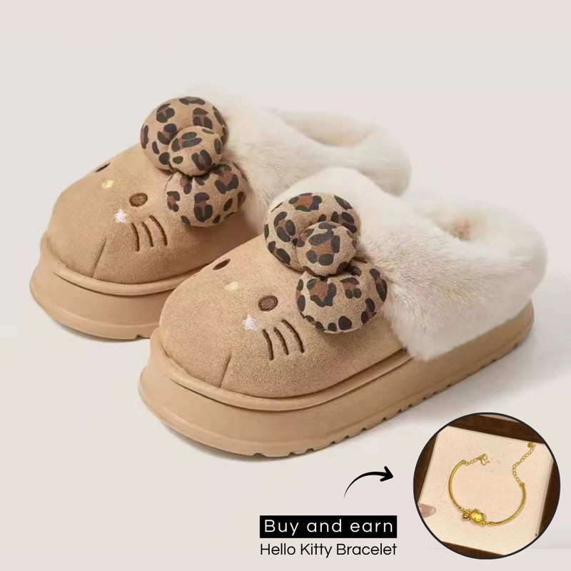 Cozy Hello Kitty Plush Slippers + GIFT (Hello Kitty Bracelet)