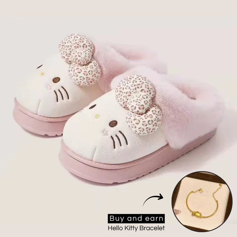 Cozy Hello Kitty Plush Slippers + GIFT (Hello Kitty Bracelet)