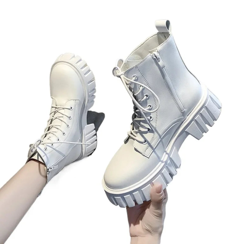 2024 New Women Leather Face Boots Outdoor nonslip walking shoe Fashion comfort soft soled boots casual female shoes Mujer