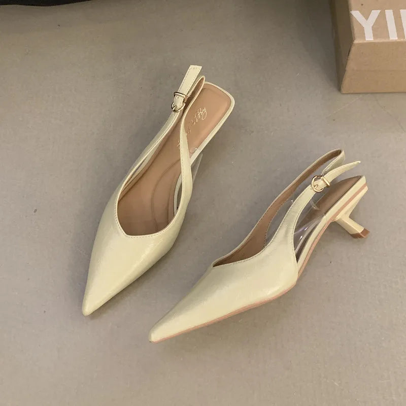 Bailamos Women Sandals Pointed Toe Elegant Low-heel Shoes Summer Fashion Slingback Woman Mules Shoes Pumps Dress Shoes
