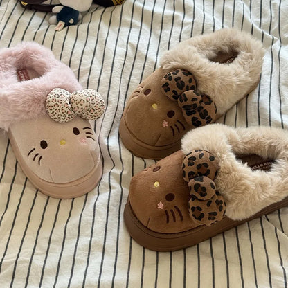 Autumn Winter Hello Kitty Slippers For Women Plush Kawaii Cute Sanrio Home Warm Cotton Slippers Cartoon Home Indoor Shoes Gifts