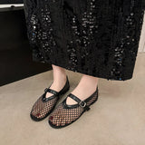 In Summer, Wear Round Toe, Straight Buckles, Casual and Comfortable, Women's Flats, Cut-out Mary Jane Single Shoes,fishnet Shoes